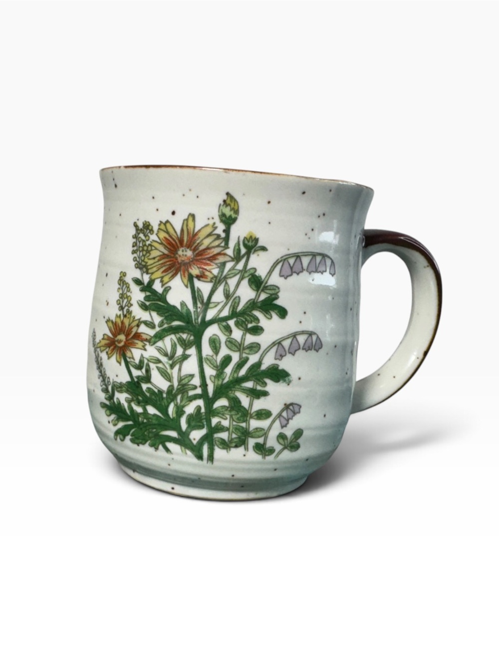 Vtg 1970s Takahashi Mug with Vibrant Botanica Stoneware Vintage MCM Japan